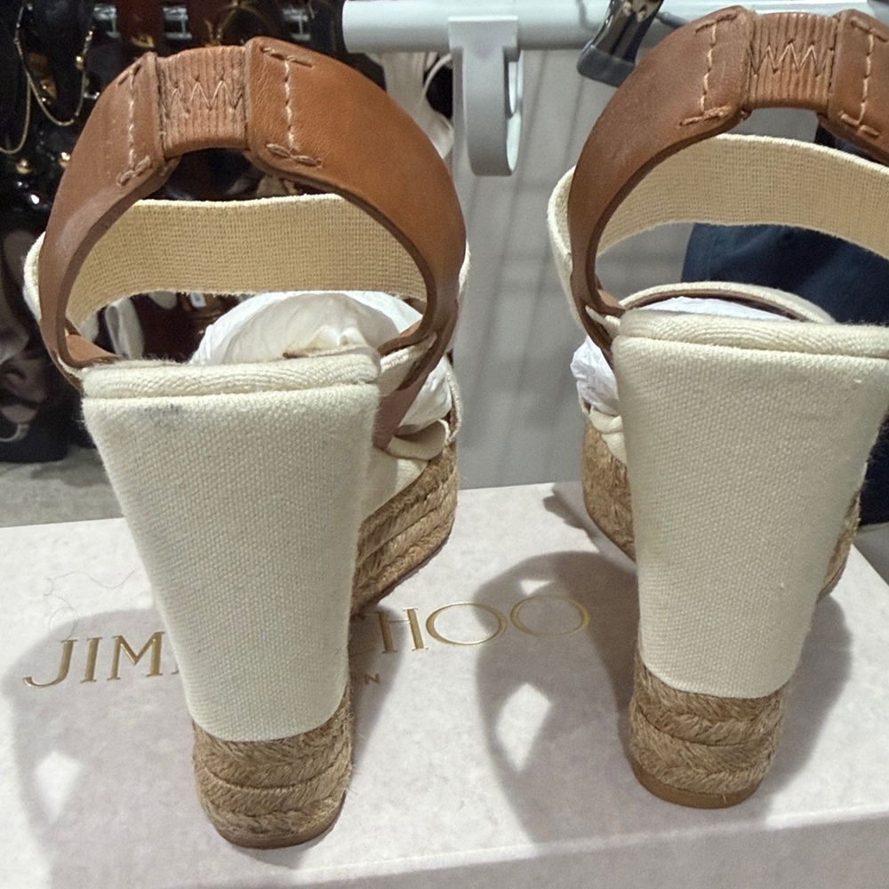 Tory Burch Tan and Cream Wedge Sandals